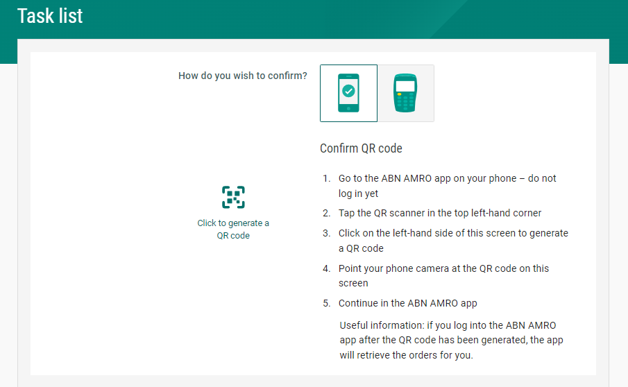 Confirm QR code in Internet Banking