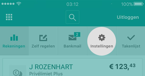 Stap 1 Betaalpas blokkeren via Mobiel Bankieren App