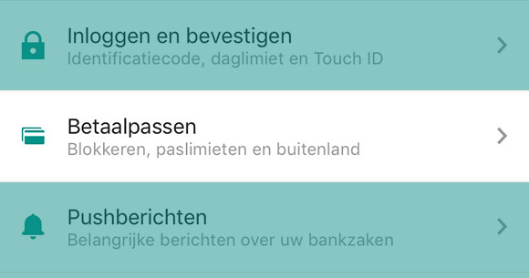 Stap 2 Betaalpas blokkeren via Mobiel Bankieren App