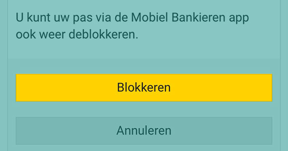 Stap 6 Betaalpas blokkeren via Mobiel Bankieren App