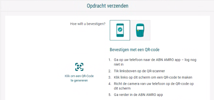 Op het inlogscherm van Internet Bankieren ziet u Bevestigen met een QR-code