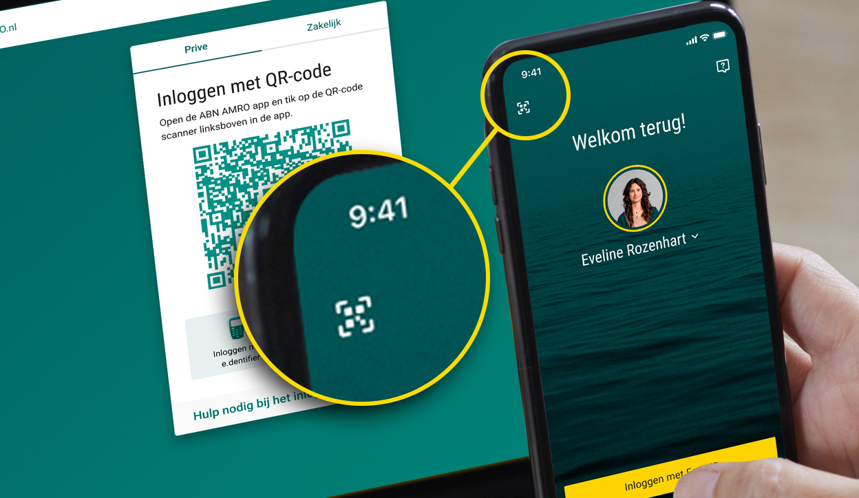 Open de ABN AMRO app en tik op het icoon in de bovenhoek