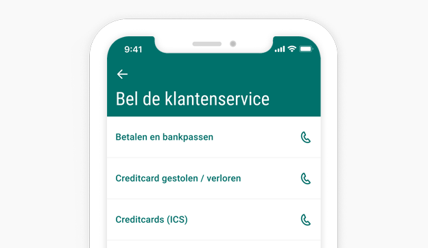 Bellen vanuit de app - kies uw onderwerp