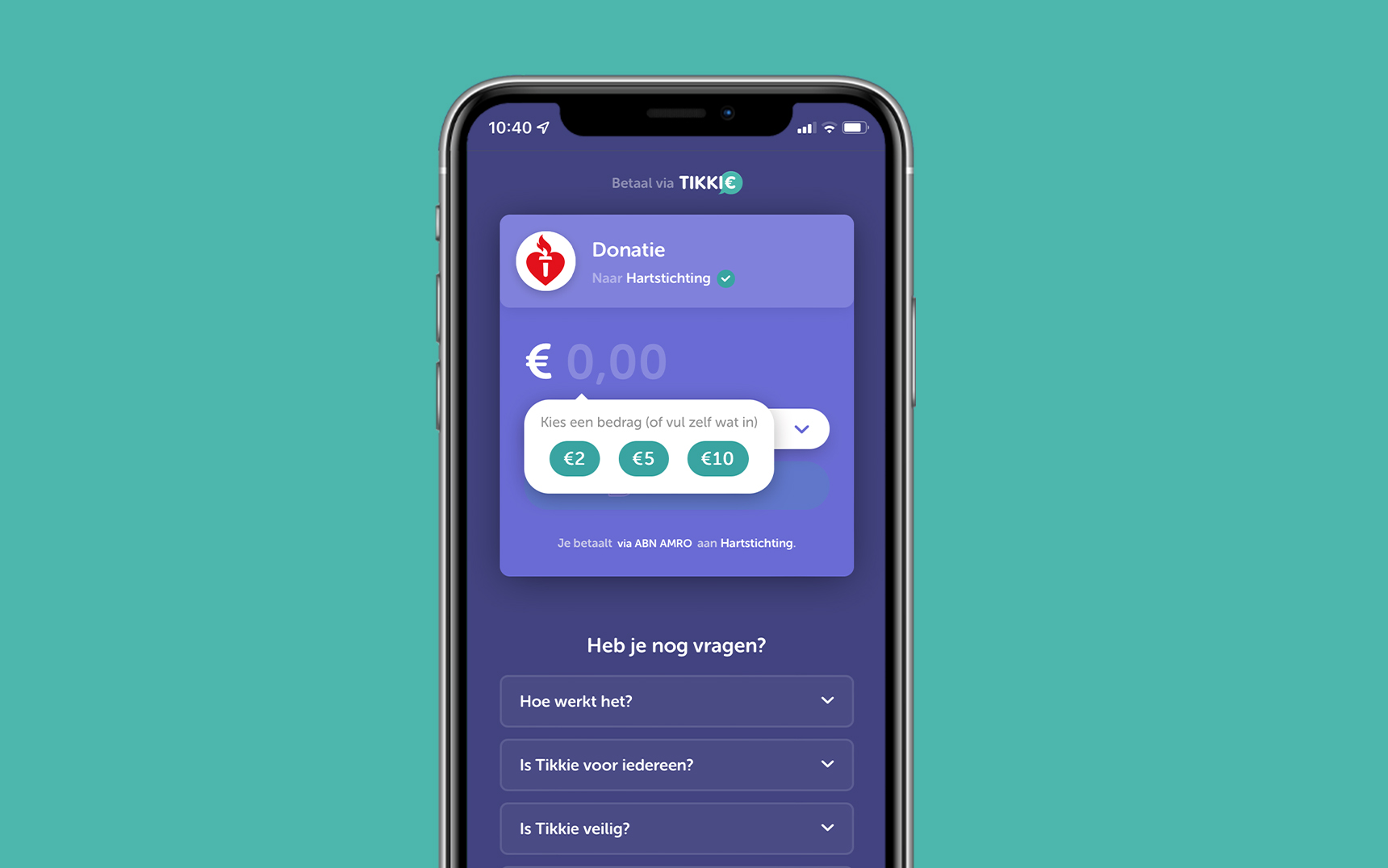 Scherm van Tikkie app met donatie aan de Hartstichting