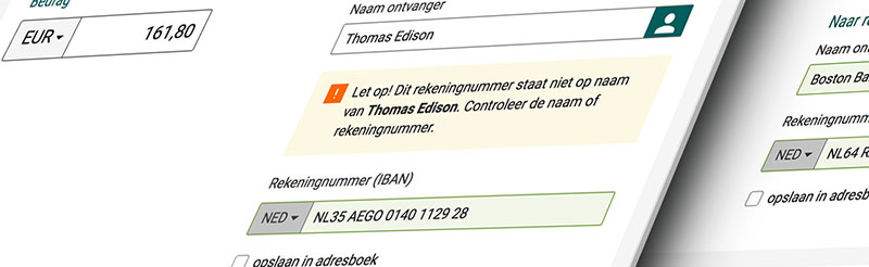 IBAN Naam Check voorbeeld melding