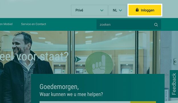 Stap 1 - Ga naar www.abnamro.nl en klik rechtsboven op de gele button Inloggen.